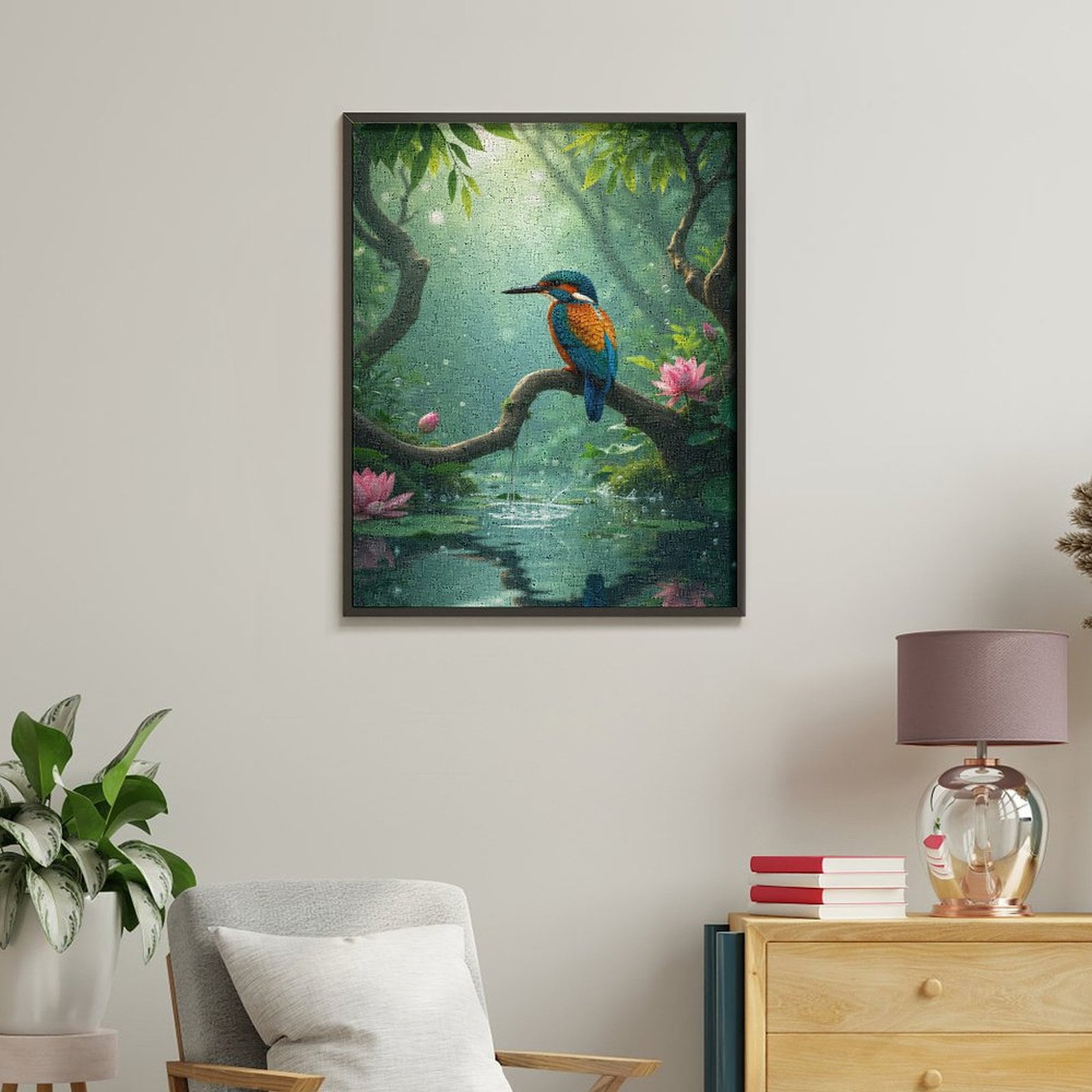 Paint By Numbers Kit for Adults Beginner - DIY Kingfisher Serene Lotus Pond Canvas Painting Kits for Adults, Frameless Paint By Number for Adults for Home Wall Decor 16x20 Inch