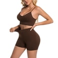 thumbnail image 6 of Women 2 Piece Workout Sets Compression Tummy Control Leggings with Pockets Halter Built in Bra Tank Tops,Compression(Coffee,S), 6 of 9