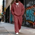 thumbnail image 3 of Havenx Mens Sweatsuit 2 Piece Set Waffle Knit Quarter Zip Sweatsuits Long Sleeve Drawstring Waist Sweatshirts and Pants Wide Leg Winter Jogging Sport Athletic Casual Sets Outfit,Wine L, 3 of 6