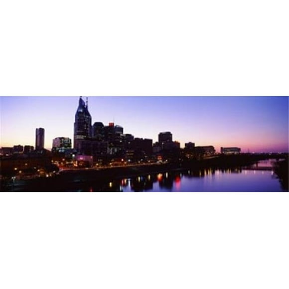 Skylines At Dusk Along Cumberland River Nashville Tennessee USA 2013 Poster Print, 36 x 12
