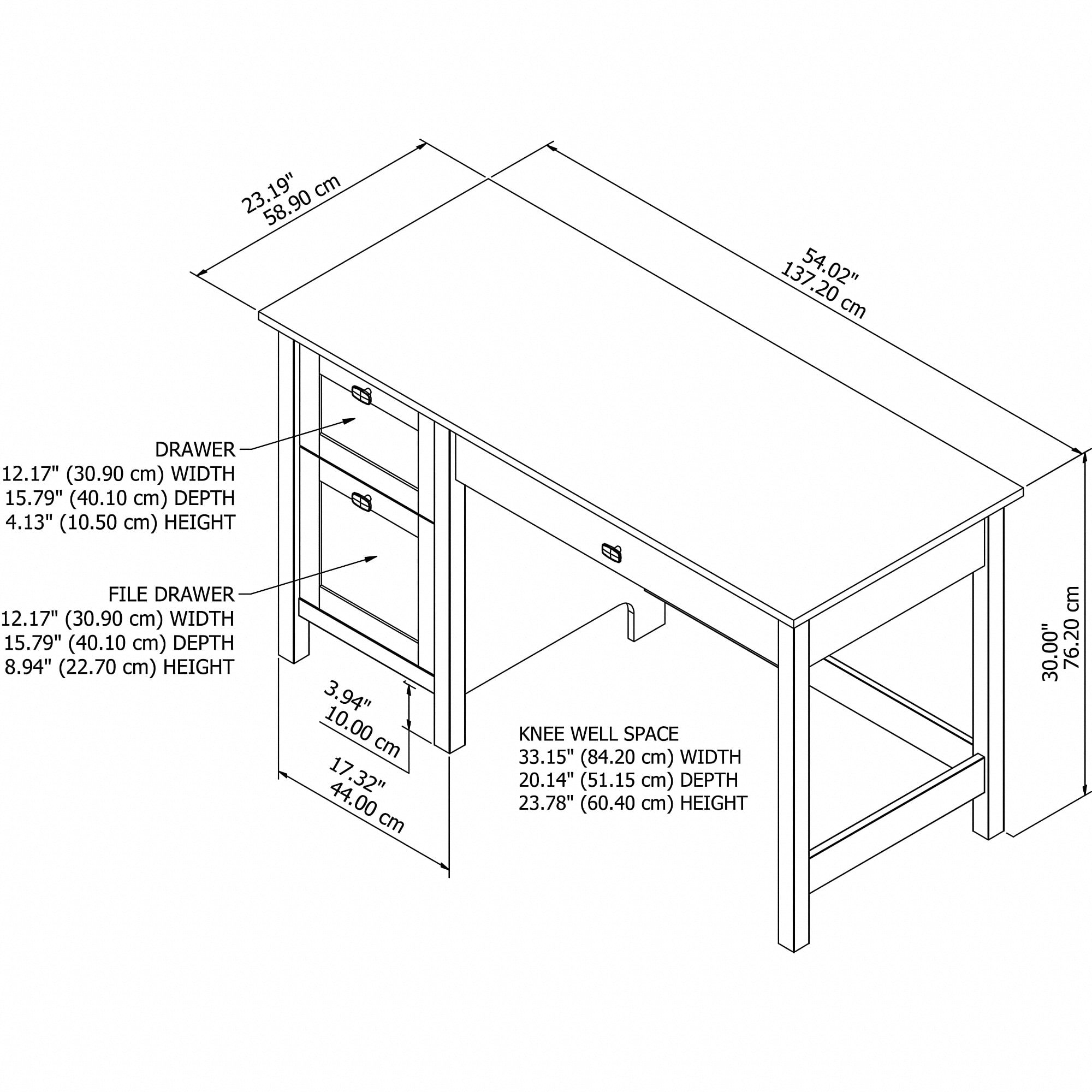 Broadview 54W Computer Desk with 1 File Drawer and 2 Storage Drawers in Pure White