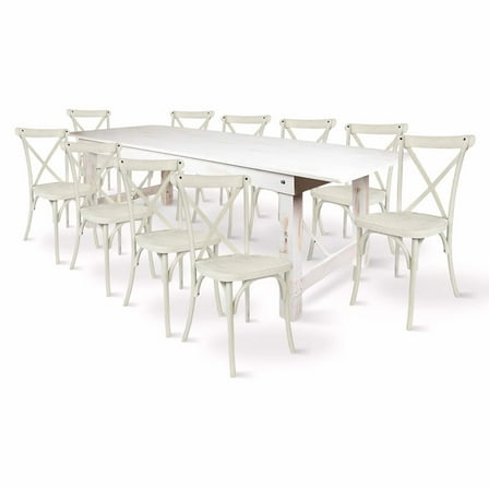 White Distressed Straight Leg Farm Table Dining Set with 10 Chairs by Chivari