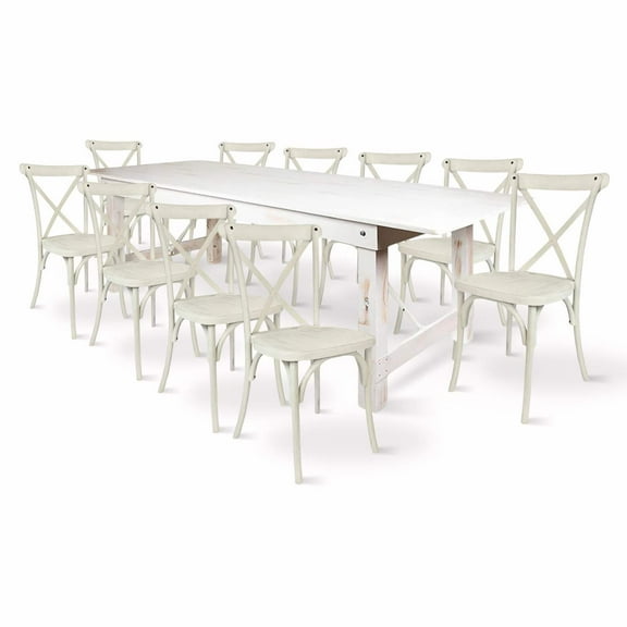 White Distressed Straight Leg Farm Table Dining Set with 10 Chairs by Chivari