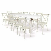 White Distressed Straight Leg Farm Table Dining Set with 10 Chairs by Chivari
