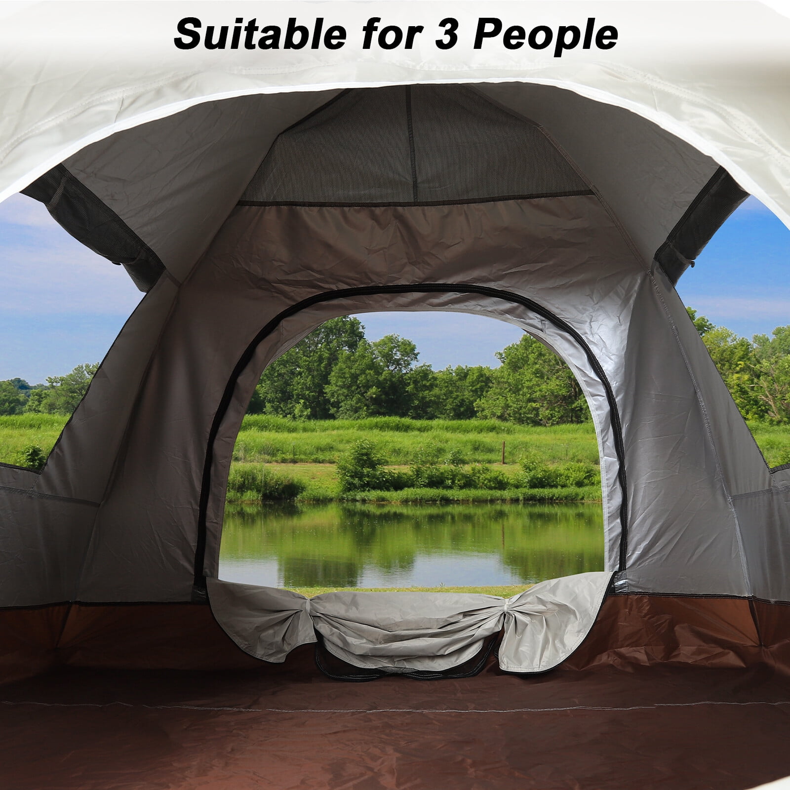 Camping Tent 3 Person Automatic Pop Up Tent, Waterproof Windproof, Easy Setup in 60s, with Rainfly, Carry Bag & Ground Nails, Portable Dome Tent for Family Camping Hiking Traveling