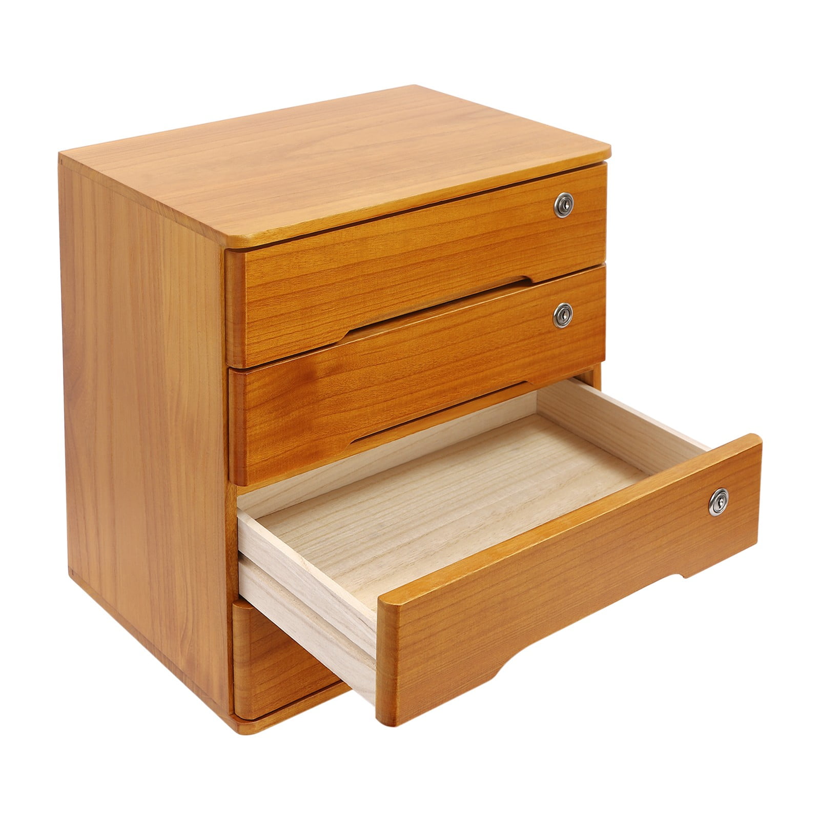 4 Tier Wooden Desktop Storage Box with Lockable Drawers, Office Supplies File Organizer, Art Storage Cabinets, Multipurpose Tool Box for Home Office(Wood Yellow)
