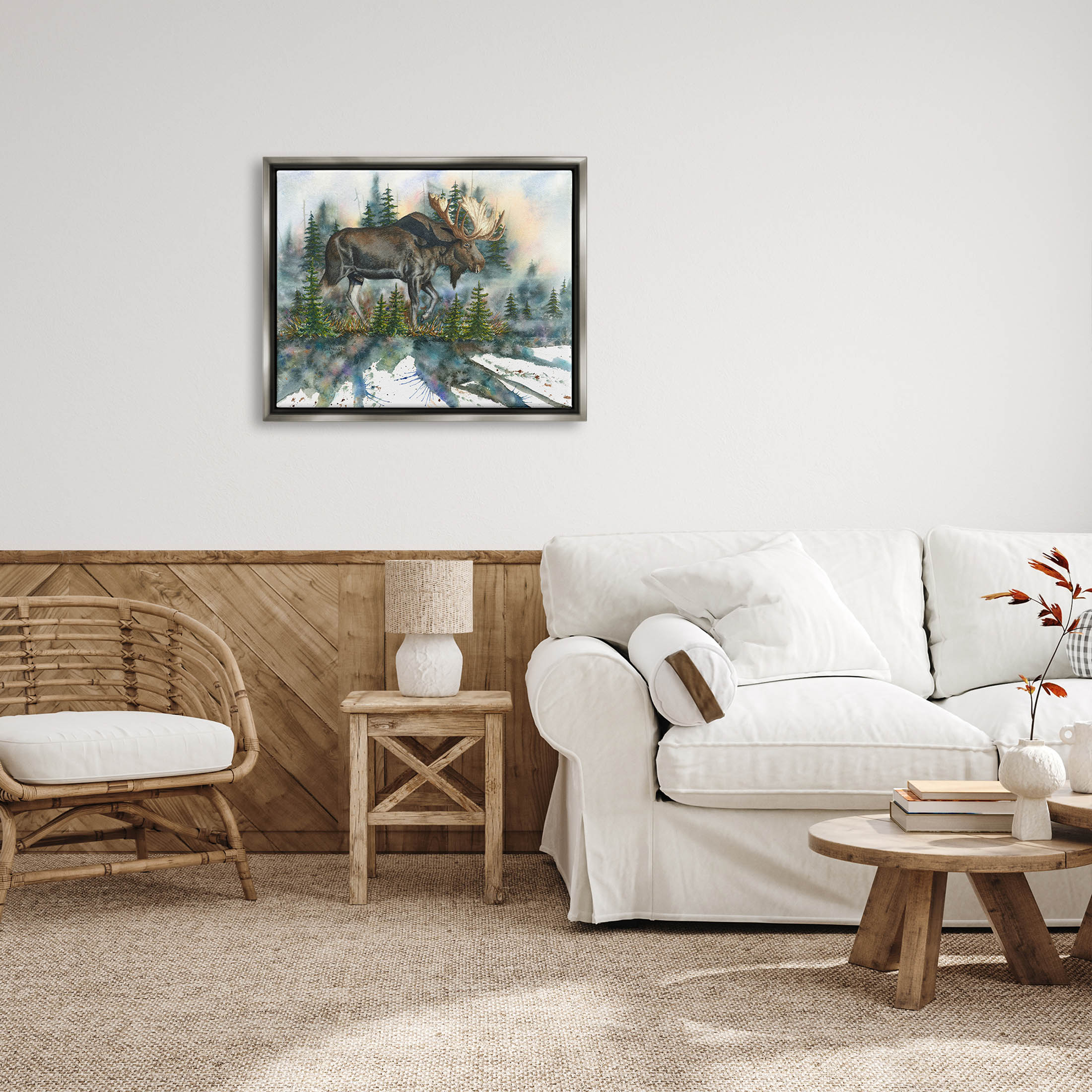 Wild Moose Forest Nature Scene Animals & Insects Graphic Art Luster Gray Framed Art Print Wall Art