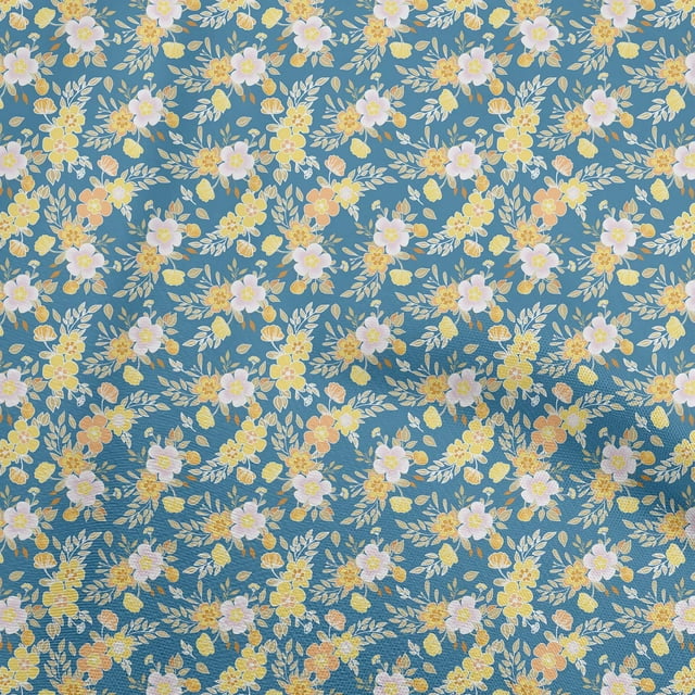 oneOone Polyester Spandex Medium Blue Fabric Floral Fabric For Sewing Printed Craft Fabric By The Yard 56 Inch Wide