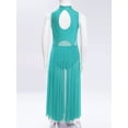 thumbnail image 5 of YiZYiF Girls Lyrical Dance Costume Keyhole Back Sleeveless Rhinestones Split Dress Dancewear Blue Green 12, 5 of 7