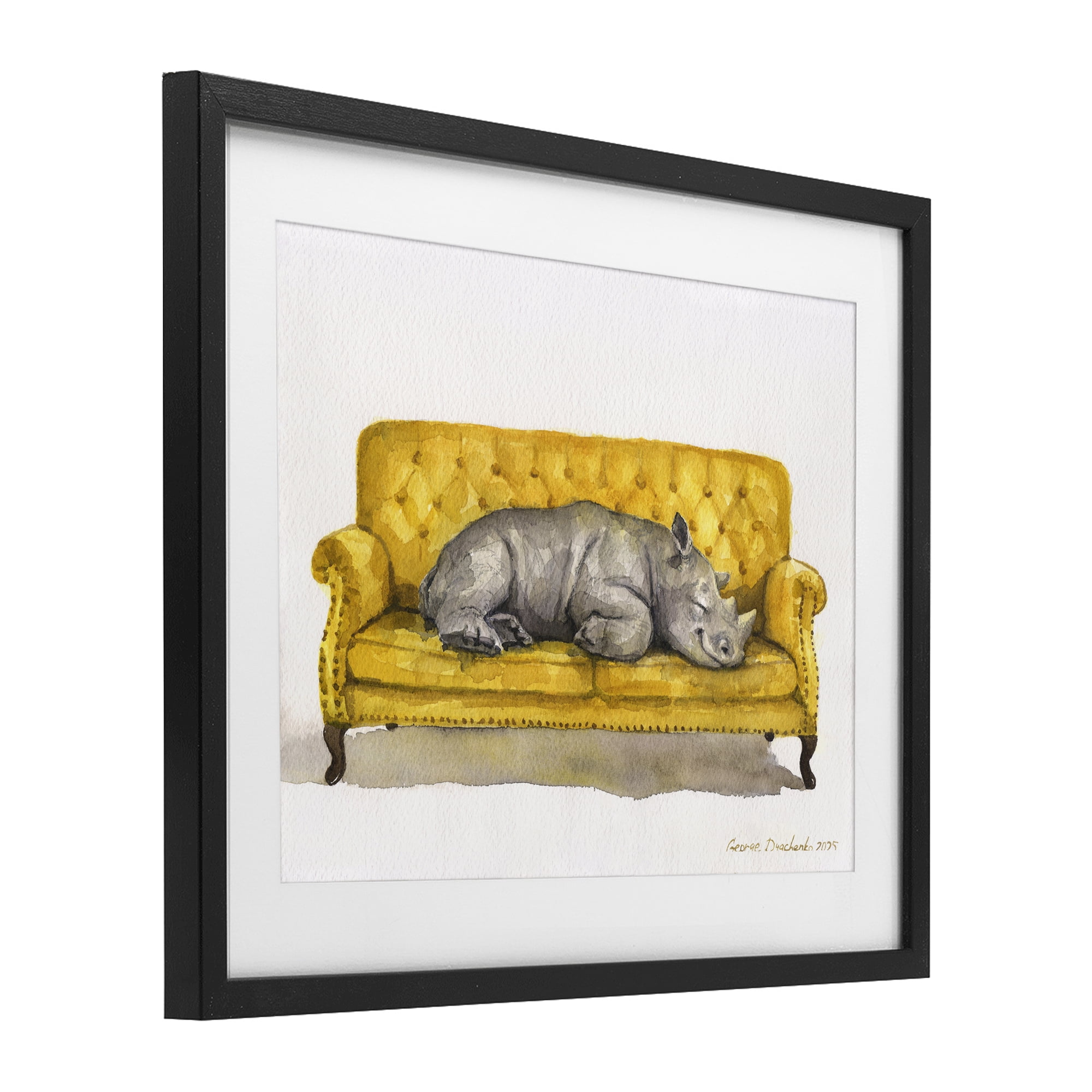 Stupell Industries Cute Rhino Resting Black Framed Print Under Glass, design by George Dyachenko