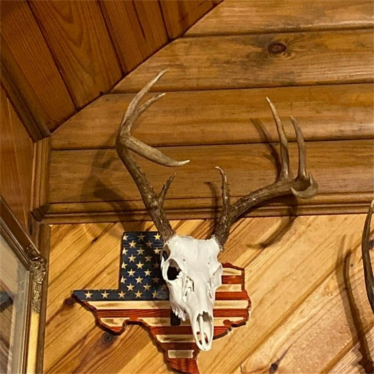 European Deer Mount Plaque Prey Display Rack Wooden Background Stars and Stripes Patterns Home Decor A