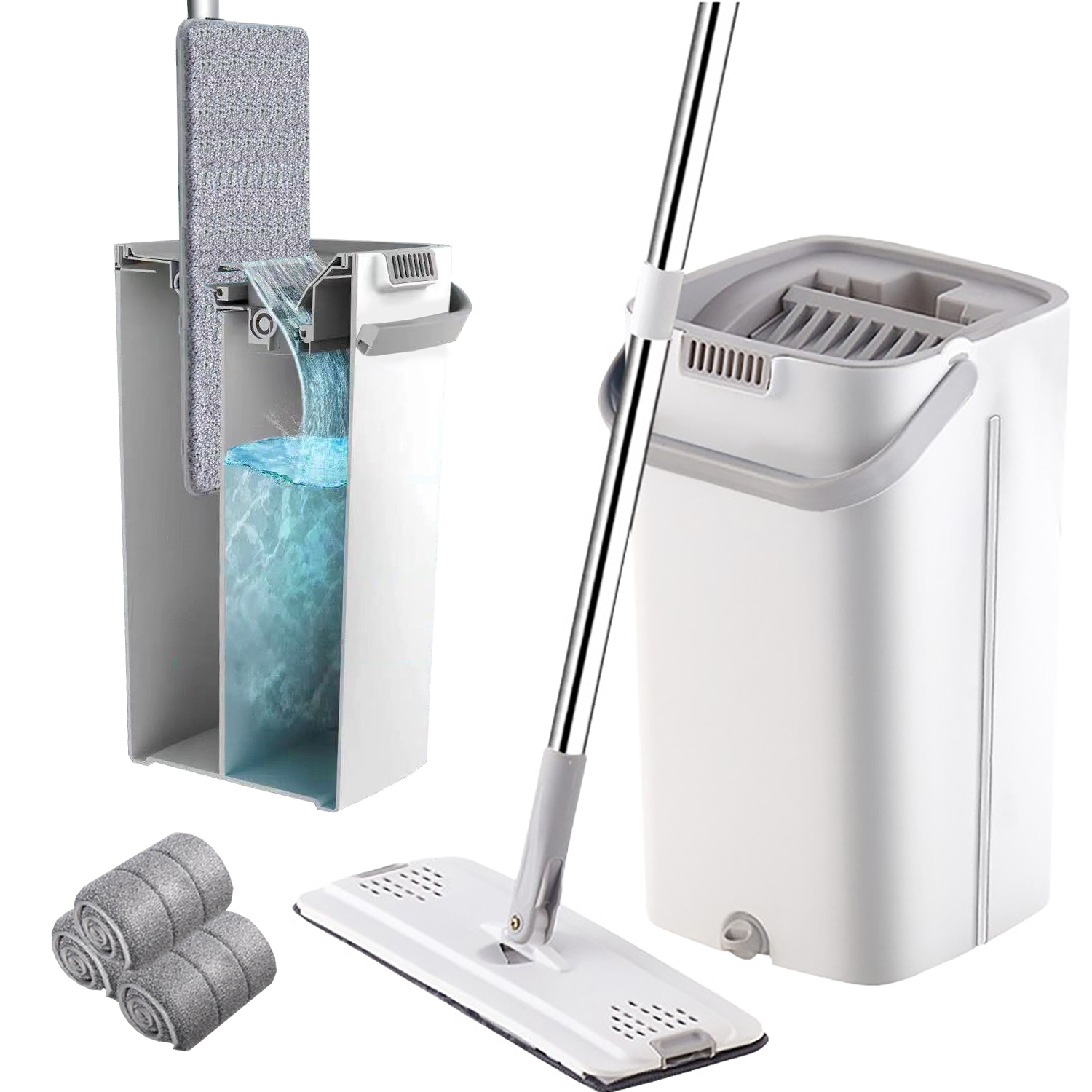 Lamgool Flat Mop and Bucket with Wringer Set, Selfdrying Mops for Floors and Windows Cleaning