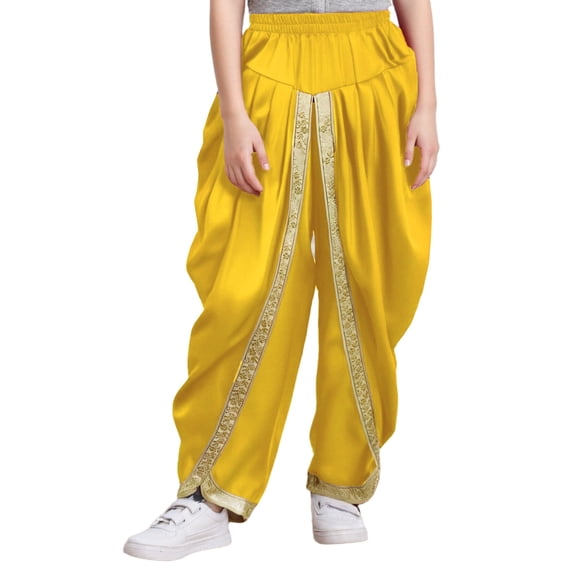 Yartina Kids Boys Dhoti Pants Satin Harem Trousers Traditional Draped Casual Baggy Pants with Gold Trim Gold 14