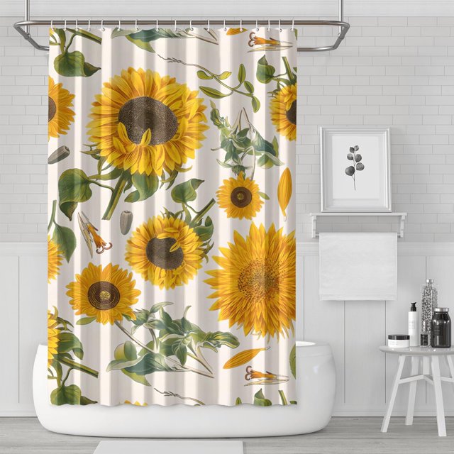 Ensemble de Rideau de Douche avec Doublure à Boutons-Pression, Tournesol Belles Plantes d'Automne (5) Rideaux de Douche Doublure de Douche Réutilisable, Rideau de Bain en Polyester Neutre Esthétique, 72x72 Pouces