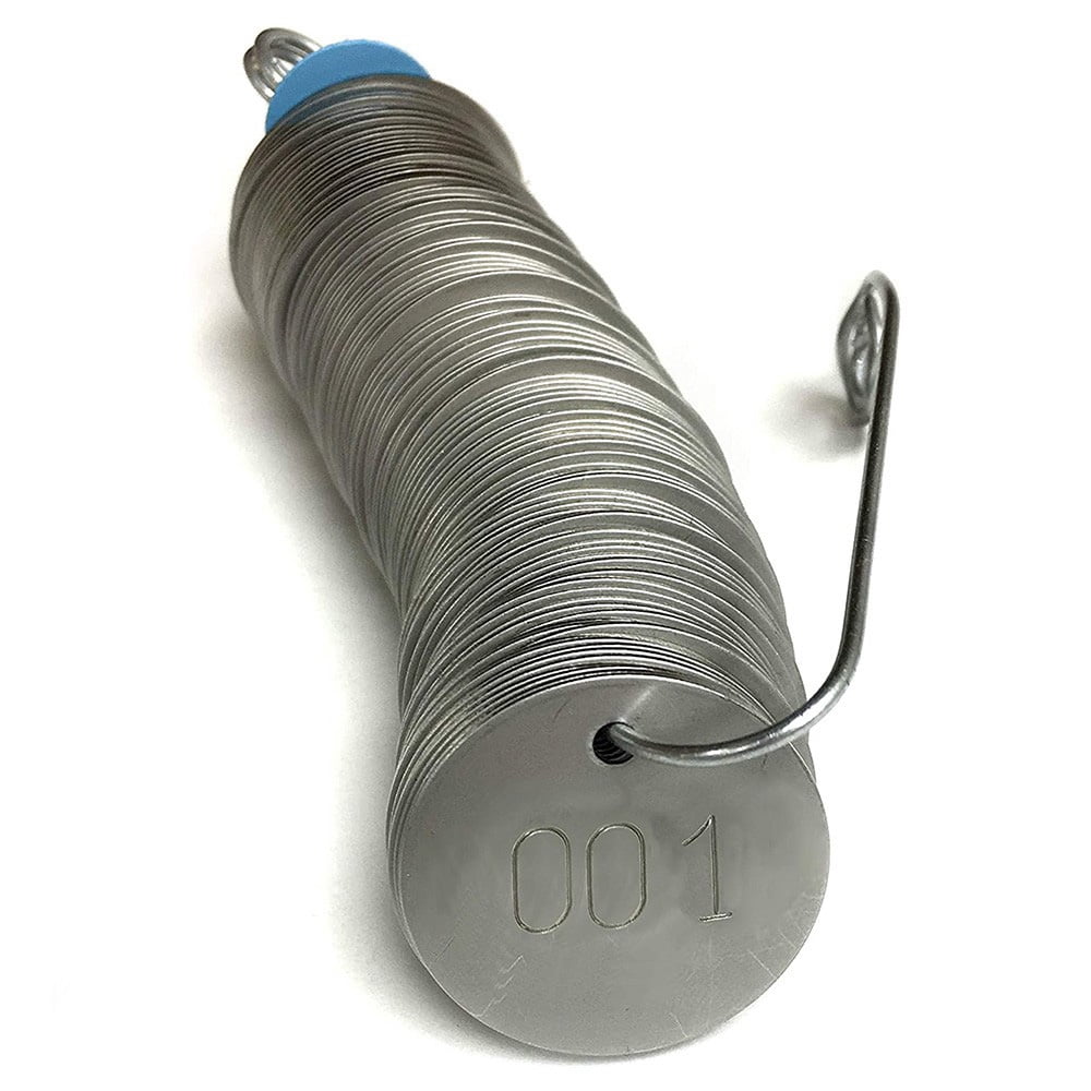 1.25" Round Stainless Steel Tags Numbered 001 - 500 (Pack of 500 Tags)