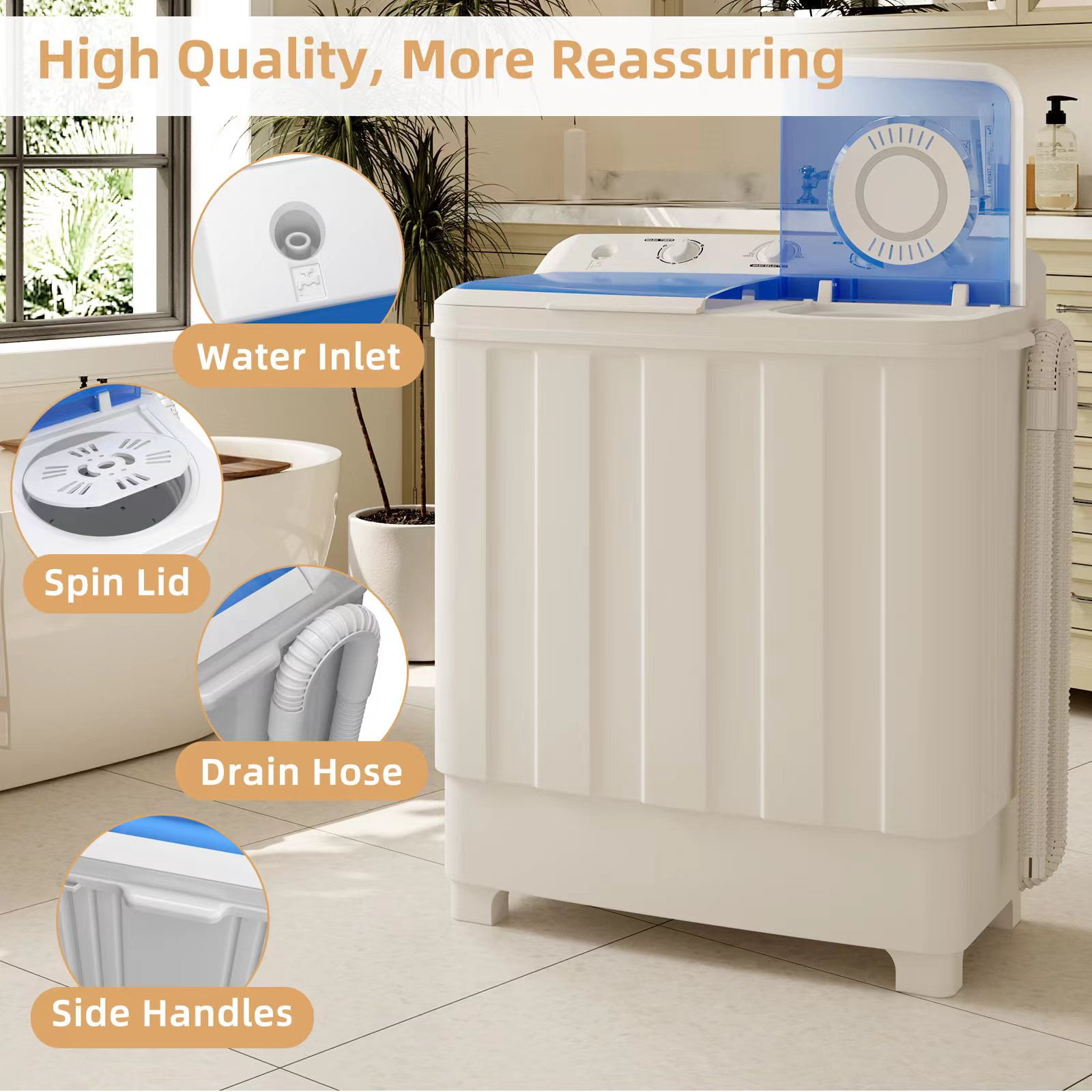 Zynkez Portable Washing Machine, 28Lbs Compact Twin Tub Laundry Washer with Drain Pump, Semi-Automatic 18Lbs Washer and 10Lbs Spinner Combo