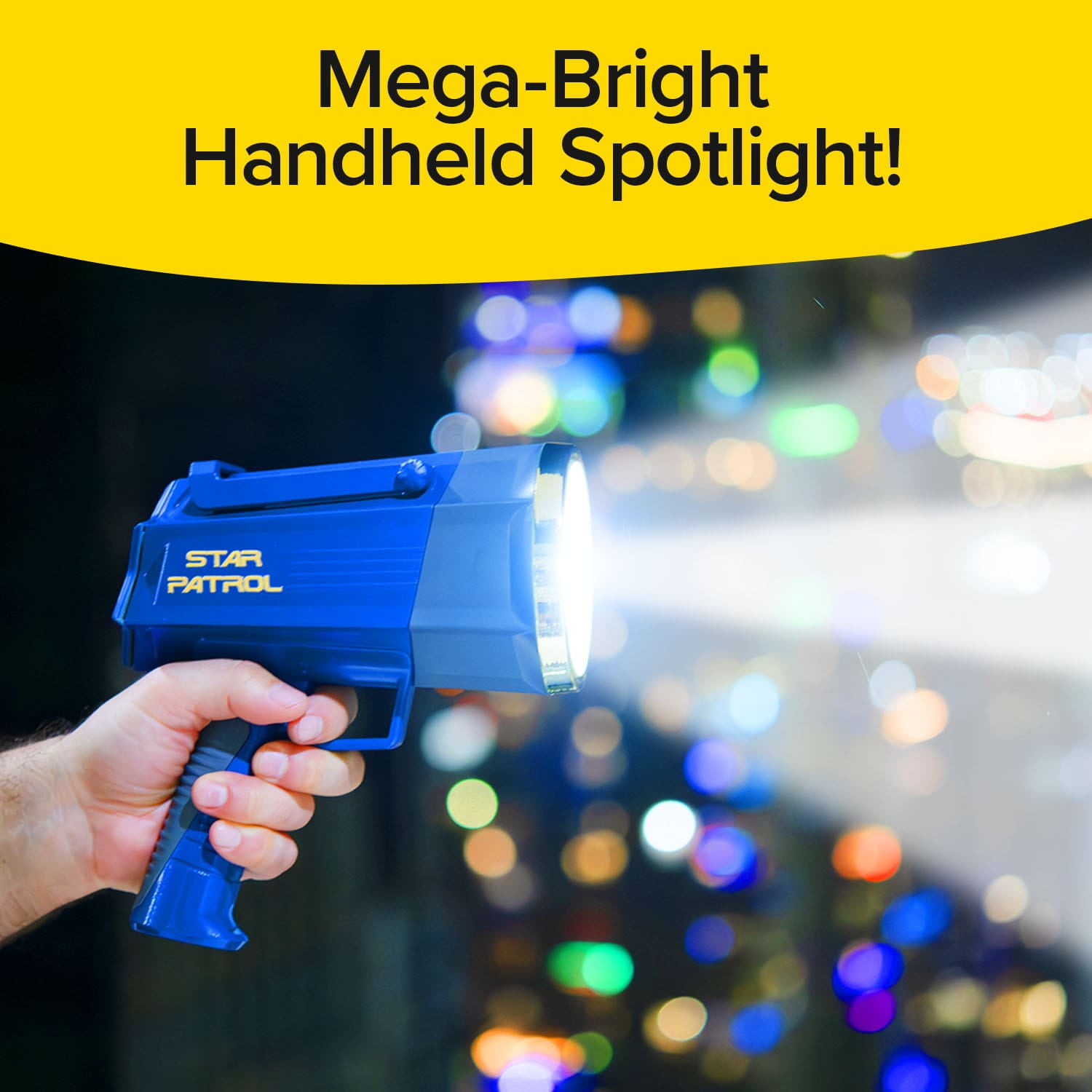Star Patrol Mega-Bright Rechargeable Spotlight, AS SEEN ON TV, Tactical & Emergency Flashlight, 10 Modes, Turbo Boost Up to 100%, Built-in Kickstand & Phone Charger, for Camping, Emergencies, Walking