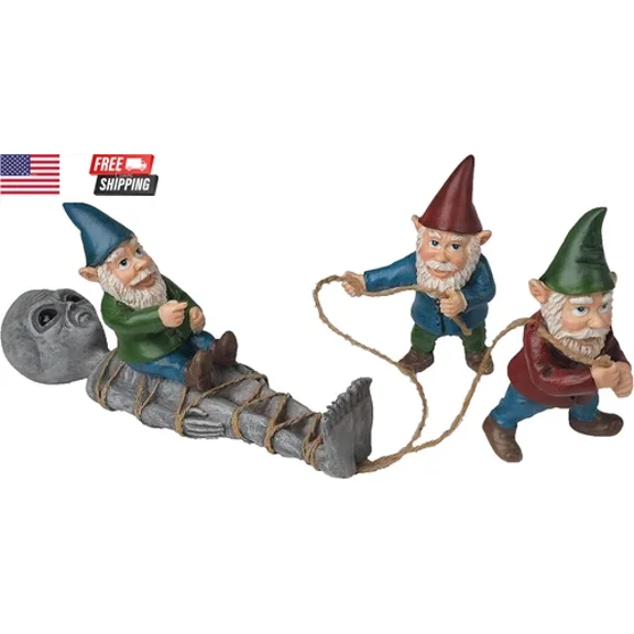 Colourtree The Great Gnome Alien Abduction Garden Statue | 15' Polyresin Outdoor Decor | Alien with Gnomes for Patio, Porch, Fence, Garden