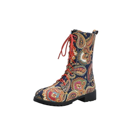 

Babysbule Boots for Women Clearance Autumn And Winter Causal Trendy Boots Low Heel Lace Up Round Toe Ladies Short Boots