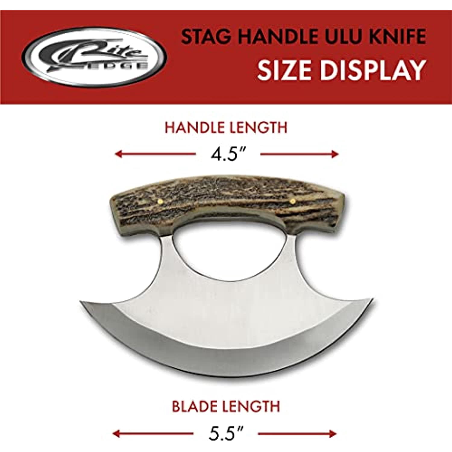 SZCO 5.5" Ulu Knife with Stag Handle and Stainless Steel Blade, Includes Leather Sheath Multi-Purpose Outdoor & Kitchen Tool