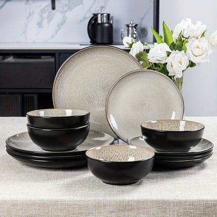 12pcs Ceramic Dinnerware Set for 4 People, Dishwasher Microwave Oven Safe Plate Dishware Set for Housewarming Wedding Gift
