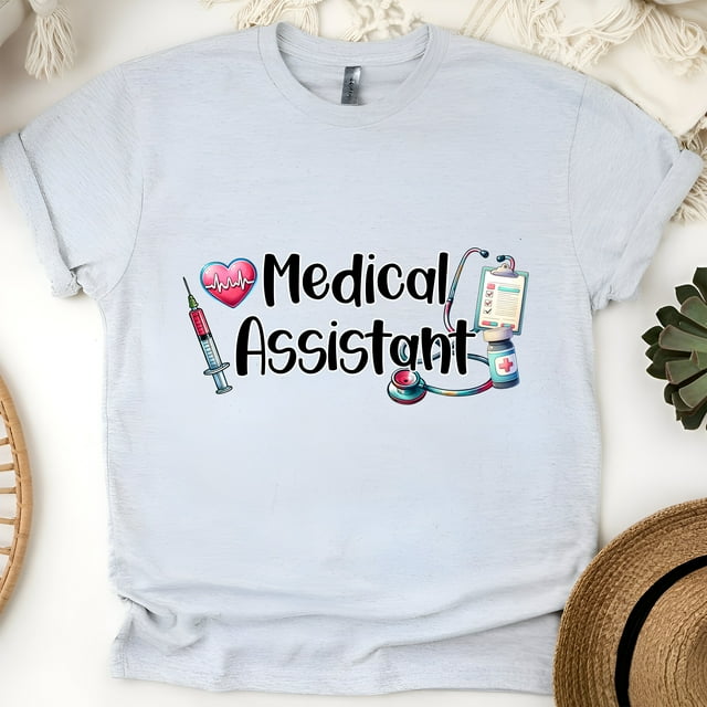 Chandail d'Assistant Médical / Seringue pour Stéthoscope T-Shirt de Soins de Santé, Cendre, Taille M