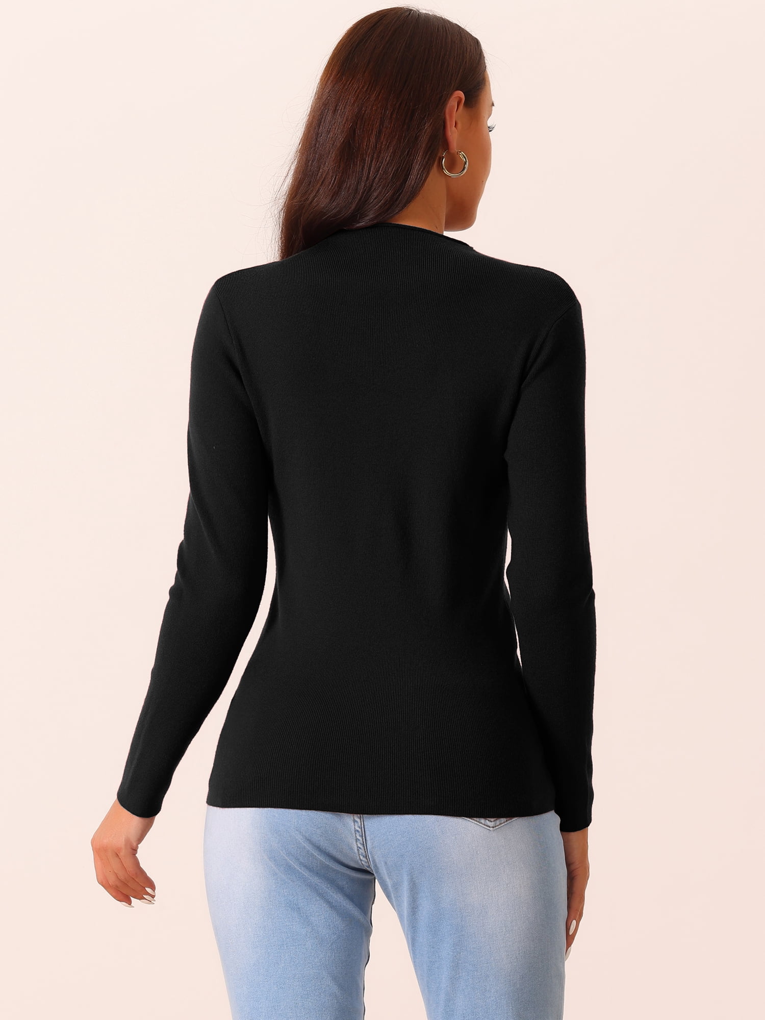 DARING DIVA Mock Neck Ribbed Knit Slim Fit Pullover Sweater Top M Black