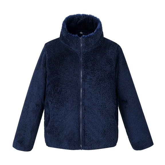 BXINGOHAI Toddler Fleece Jackets, Children's Fashion Solid Color Zipper Pocket Jacket Stand Up Collar Long Sleeve Hooded Fall Winter Warm Outwear Navy,150