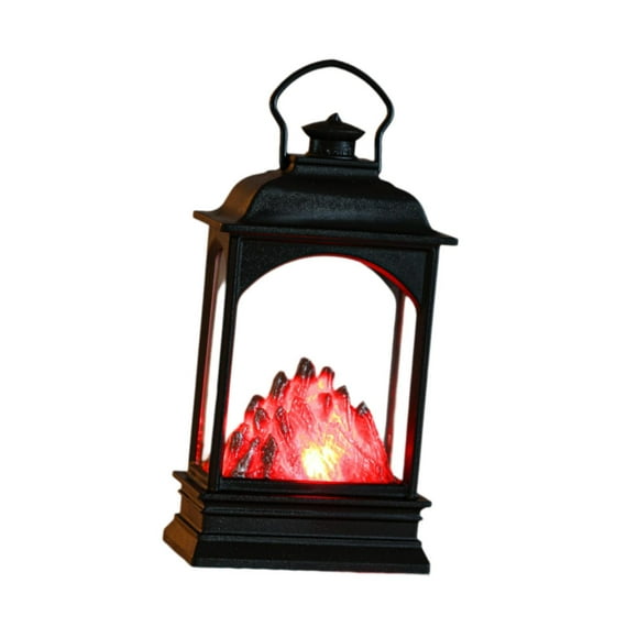 Lámpara de chimenea con forma de farol, decoración navideña, lámpara de fuego para pared, ventana, sala de estar Negro