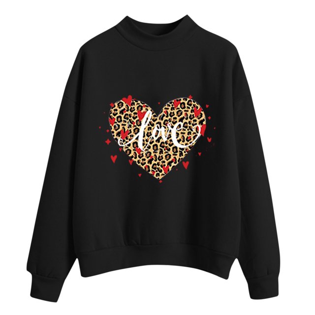 Gibobby Sudadera Mujer Moda Sudadera con capucha informal de otoño e invierno para mujer, suéter de manga larga con cuello redondo estampado (Negro, XXL)