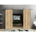 thumbnail image 3 of Sturdy Double Barn Door 60 x 80 inches with | Planum 0017 Oak with Frosted Glass | Stainless Steel 13FT Rail Hangers Heavy Set | Solid Panel Interior Doors, 3 of 6