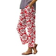 thumbnail image 4 of Casual Women's Trousers Summer Linen Pants For Women Wide Leg Boho Pants Loose Palazzo Pants Floral Pants With And Pockets,Pink Women's Casual Pants XXL, 4 of 4