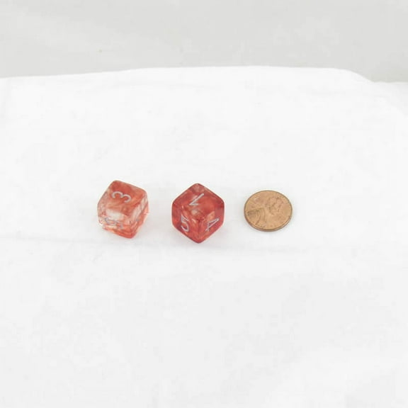 Red Nebula Luminary Dice with Silver Numbers 16mm (5/8in) D6 Set of 2 Wondertrail