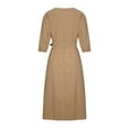 thumbnail image 5 of Elainilye Fashion Long Sleeve Womens Dresses Round Neck Loose Solid Mid-Calf Dress Long Dress Cotton and Linen Dress,Brown, 5 of 8