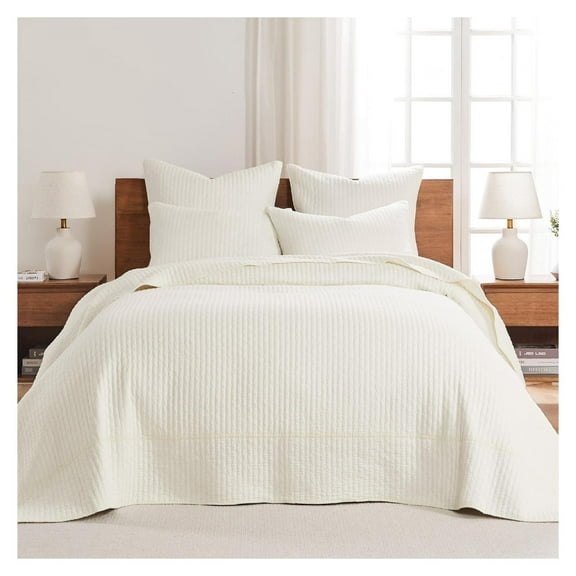 - Cross Stitch Cream Bedspread Set - Full Quilted Bedspread and Two Standard Shams - Cross Stitch Pattern - Bedspread (100x104in.) and Sham (20x26in.) - Cotton