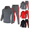 thumbnail image 5 of Men's Patchwork Active Tracksuits Long Sleeve Hooded Sports Jogging Suits Sets Athletic Running 2 Piece Sweatsuits Pullover with Pockets Black,XL, 5 of 6