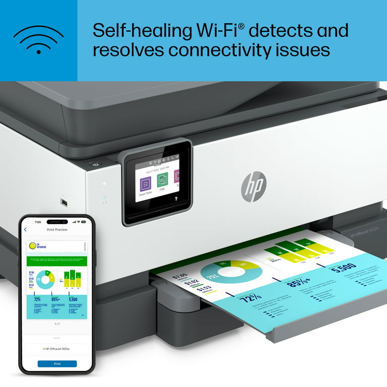  HP OfficeJet 9012e All-in-One Wireless Color Inkjet Printer,  2-Sided Printing Coping and Scaning, 35 Sheets ADF, WiFi USB Bluetooth  Connectivity, 4800 x 1200 dpi, Black White, W/Valinor Cable : Office  Products
