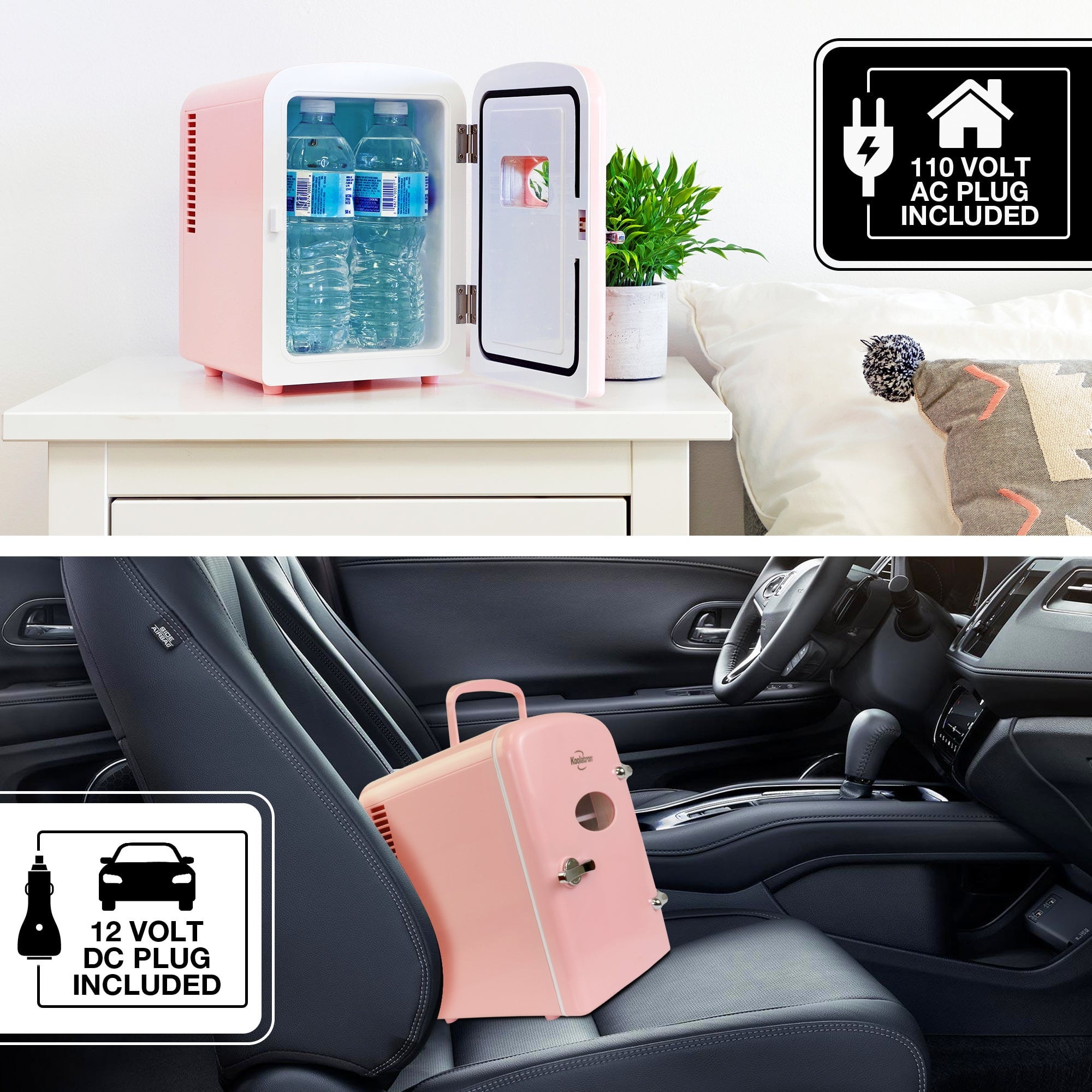 Koolatron Retro Mini Portable Fridge, 4L Compact Refrigerator for Skincare, Beauty Serum, Face Mask, Personal Cooler, Includes 12V and AC Cords, Desktop Accessory for Home Office Dorm Travel, Pink
