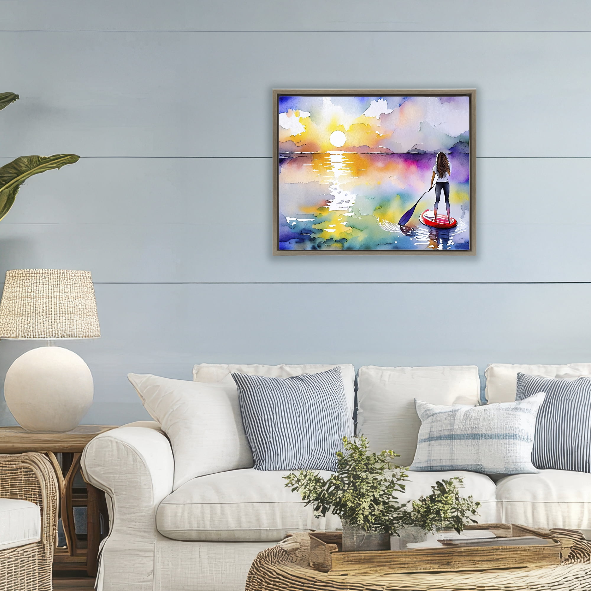 Stupell Industries Sunset Paddle Drift Brown Framed Floater Canvas Wall Art, design by Shelly Craig