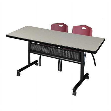 UPC: 0192357021927 | 72  x 30  Flip Top Mobile Training Table w/ Divider- Maple & 2 Stack Chairs