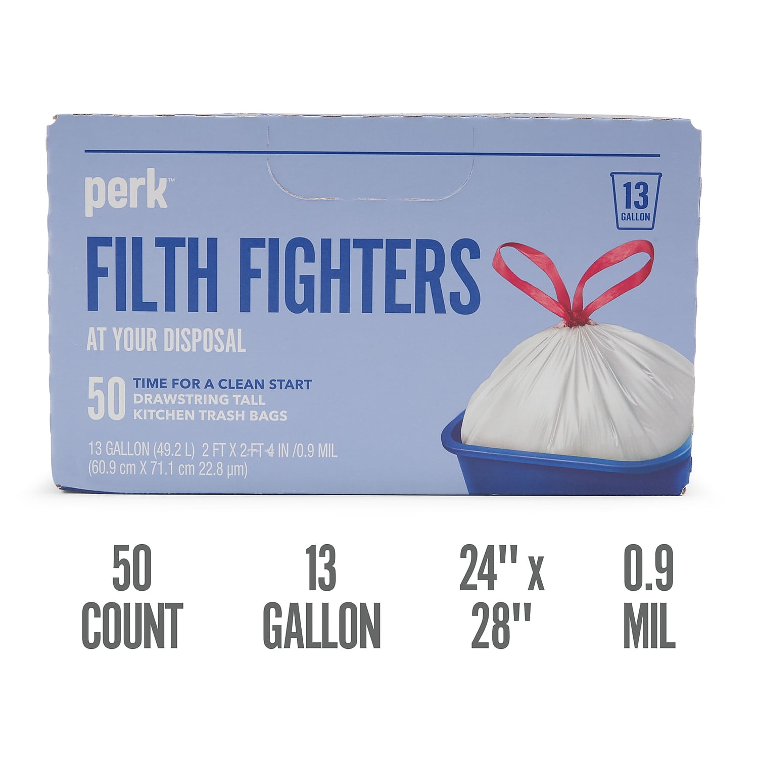 Perk 13 Gallon Kitchen Trash Bag Low Density 0.9 Mil PK56745