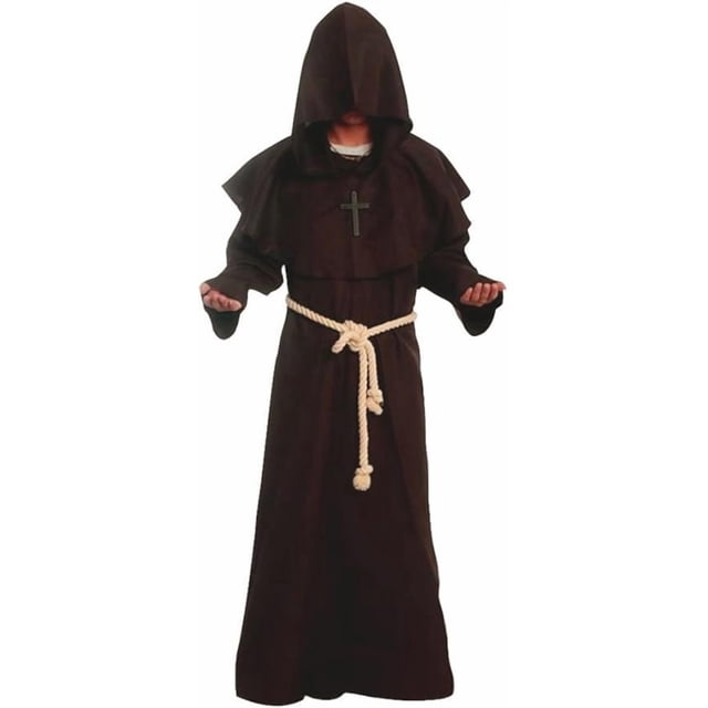 Albornoz de sacerdote, fraile medieval, capucha, monje renacentista, disfraz de monje con capucha