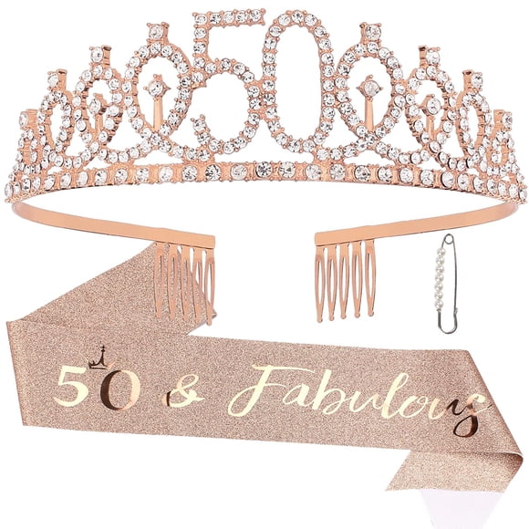 50th Birthday Decorations for Women Birthday Sash and Crown Kit- 50th Birthday Gifts for Women Party Favors (rose gold)