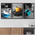 thumbnail image 3 of wall26 3 Panel Framed Canvas Wall Art - Partial Color Cups on Black and White Table - Giclee Print Gallery Wrap Modern Home Art Ready to Hang - 24"x36"x3 Black, 3 of 5
