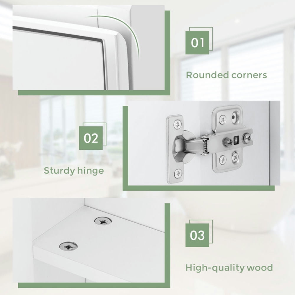 Finihen Bathroom Wall Cabinet, Wall Mounted Bathroom Mirror Cabinet, 2-Tier Wall-Mounted Bathroom Storage Cabinet with Double Mirror Doors and 2 Shelves, for Bathroom, White Finihen Bathroom Wall Cabinet, Wall Mounted Bathroom Mirror Cabinet, 2-Tier Wall-Mounted Bathroom Storage Cabinet with Double Mirror Doors and 2 Shelves, for Bathroom, White