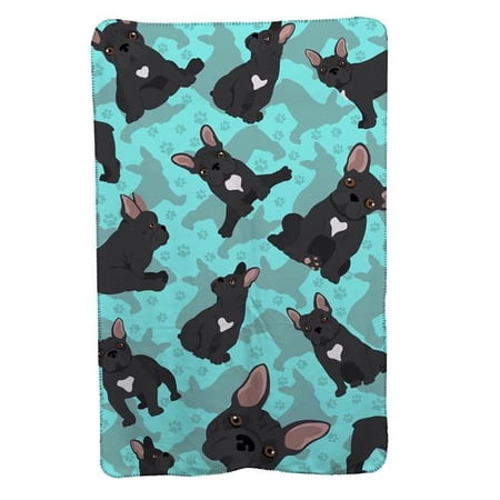 58 x 36 in. Blue Black French Bulldog Soft Travel Blanket with Bag