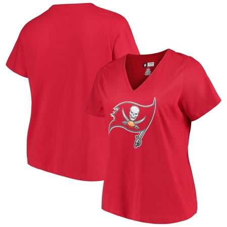 Tampa Bay Buccaneers Womens Rhinestone - Women's Majestic Red Tampa Bay Buccaneers Plus Size Logo V-Neck T-Shirt
