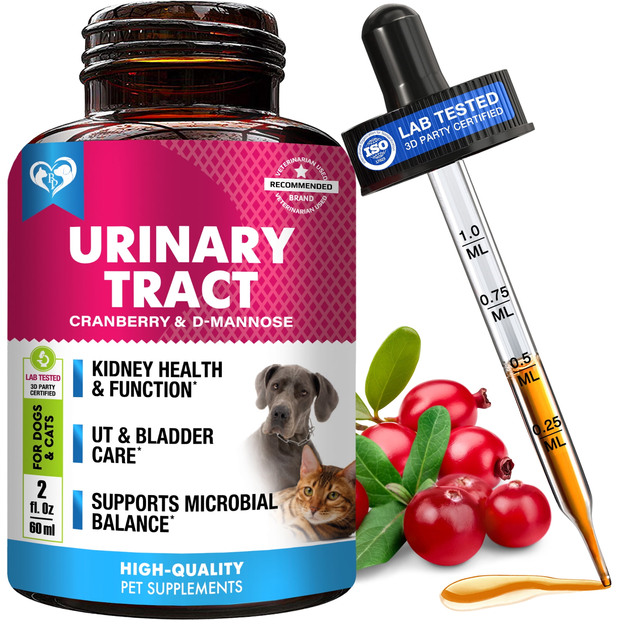 Beloved Pets Urinary Tract UTI Support - Cranberry & D-Mannose Liquid Drops for Dogs & Cats , Kidney & Bladder Health Support for All Breeds