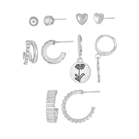 Time and Tru April Daisy Earring Pack Silvertone