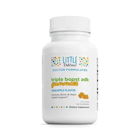 Little DaVinci Triple Boost ADK Gummies - Multivitamin Gummy for Kids with Vitamins A, D3 & K2 - Pineapple Flavor - 60 Gummies